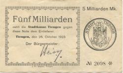 Tiengen (heute: Waldshut-Tiengen) - Stadt - 26.10.1923 - 5 Milliarden Mark