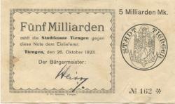 Tiengen (heute: Waldshut-Tiengen) - Stadt - 26.10.1923 - 5 Milliarden Mark