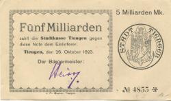 Tiengen (heute: Waldshut-Tiengen) - Stadt - 26.10.1923 - 5 Milliarden Mark