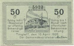Tingleff (heute: DK-Tinglev) - Gemeinde - 10.4.1920 - 50 Pfennig