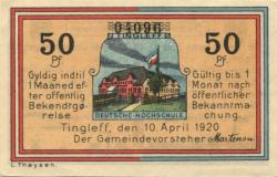 Tingleff (heute: DK-Tinglev) - Gemeinde - 10.4.1920 - 50 Pfennig