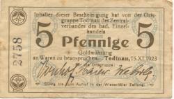 Todtnau - Zentralverband des badischen Einzelhandels, Ortsgruppe Todtnau - 15.11.1923 - 5 Gold-Pfennig