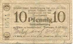 Todtnau - Zentralverband des badischen Einzelhandels, Ortsgruppe Todtnau - 15.11.1923 - 10 Gold-Pfennig