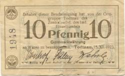 Todtnau - Zentralverband des badischen Einzelhandels, Ortsgruppe Todtnau - 15.11.1923 - 10 Gold-Pfennig