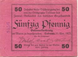 Todtnau - Zentralverband des badischen Einzelhandels, Ortsgruppe Todtnau - 15.11.1923 - 50 Gold-Pfennig