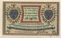 Tonndorf-Lohe (heute: Hamburg) - Gemeinde - 10.3.1921 - 50 Pfennig