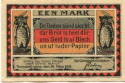 Tonndorf-Lohe (heute: Hamburg) - Gemeinde - 10.3.1921 - 1 Mark