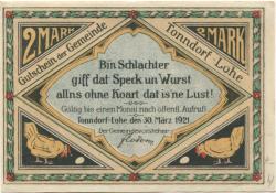 Tonndorf-Lohe (heute: Hamburg) - Gemeinde - 10.3.1921 - 2 Mark