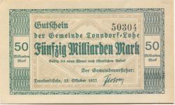 Tonndorf-Lohe (heute: Hamburg) - Gemeinde - 23.10.1923 - 50 Milliarden Mark