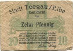 Torgau - Stadt - 31.3.1920 - 10 Pfennig