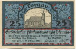 Torgau - Stadt - 10.2.1921 - 25 Pfennig 