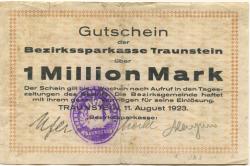 Traunstein - Bezirks-Sparkassa - 11.8.1923 - 1 Million Mark
