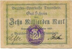 Traunstein - Bezirks-Sparkassa - 25.10.1923 - 10 Milliarden Mark