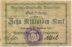 Traunstein - Bezirks-Sparkassa - 25.10.1923 - 10 Milliarden Mark