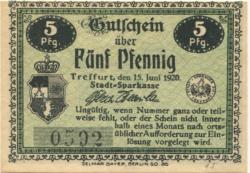 Treffurt - Stadt-Sparkasse - 15.6.1920 - 5 Pfennig