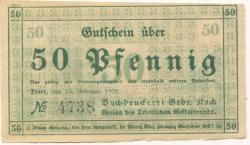 Trier - Koch, Gebrüder, Buchdruckerei, Verlag des Trierischen Volksfreunds - 13.3.1920 - 75 Pfennig 