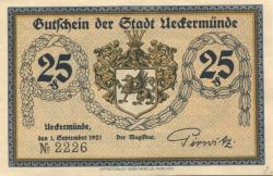 Ueckermünde - Stadt - 1.9.1921 -  25 Pfennig 