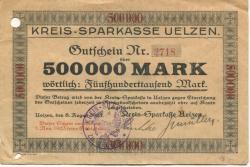 Uelzen - Kreis-Sparkasse - 8.8.1923 - 1.11.1923 - 500000 Mark 