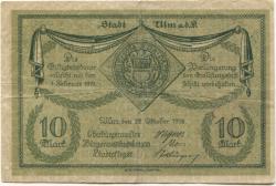 Ulm - Stadt - 22.10.1918 - 1.2.1919 - 10 Mark 