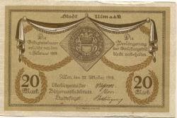 Ulm - Stadt - 22.10.1918 - 1.2.1919 - 20 Mark 