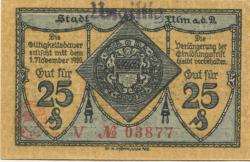 Ulm - Stadt - 22.10.1918 - 1.11.1920 - 25 Pfennig