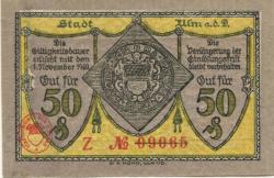 Ulm - Stadt - 22.10.1918 - 1.11.1920 - 50 Pfennig 