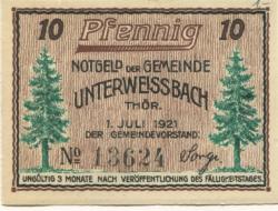 Unterweißbach - Gemeinde - 1.7.1921 - 10 Pfennig 