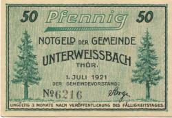 Unterweißbach - Gemeinde - 1.7.1921 - 50 Pfennig 