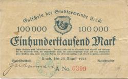 Urach - Stadt -.20.8.1923 - 1.1.1924 - 100000 Mark
