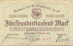 Urach - Stadt -.20.8.1923 - 1.1.1924 - 500000 Mark 