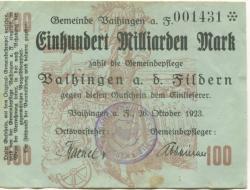 Vaihingen (heute: Stuttgart) - Gemeinde - 26.10.1923 - 100 Milliarden Mark 