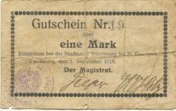 Vandsburg (heute: PL-Wiecbork) - Stadt - 1.9.1914 - 31.12.1914 - 1 Mark 