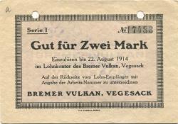 Vegesack (heute: Bremen) - Bremer Vulkan, Schiffbau und Maschinenfabrik - - 22.8.1914 - 2 Mark 