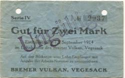 Vegesack (heute: Bremen) - Bremer Vulkan, Schiffbau und Maschinenfabrik - - 12.9.1914 - 2 Mark 
