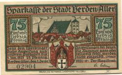 Verden - Stadt - 1.12.1921 - 75 Pfennig 