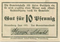 Vienenburg (heute: Goslar) - Gemeinde - Juni 1921 - 10 Pfennig