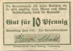 Vienenburg (heute: Goslar) - Gemeinde - Juni 1921 - 10 Pfennig