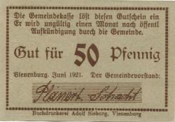 Vienenburg (heute: Goslar) - Gemeinde - Juni 1921 - 50 Pfennig 