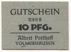 Vollmerhausen (heute: Gummersbach) - Potthoff, Albert, Lebensmittel - -- - 10 Pfennig 