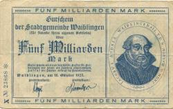 Waiblingen - Stadt - 18.10.1923 - 5 Milliarden Mark 