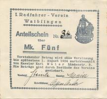 Waiblingen - 1.Radfahrer-Verein - - 1.8.1924 - 5 Mark 