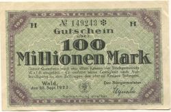 Wald (heute: Solingen) - Stadt - 25.9.1923 - 100 Millionen Mark 