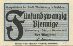 Waldenburg (heute: PL-Walbrzych) - Stadt - 10.10.1920 - 25 Pfennig