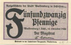 Waldenburg (heute: PL-Walbrzych) - Stadt - 10.10.1920 - 25 Pfennig