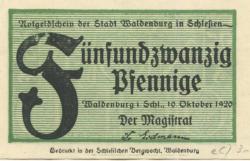 Waldenburg (heute: PL-Walbrzych) - Stadt - 10.10.1920 - 25 Pfennig