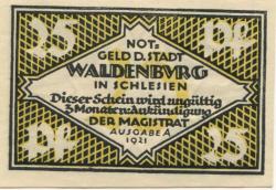 Waldenburg (heute: PL-Walbrzych) - Stadt - 1921 - 25 Pfennig