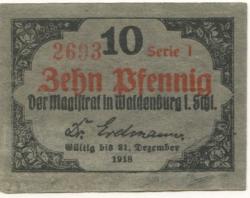 Waldenburg (heute: PL-Walbrzych) - Stadt - - 31.12.1918 - 10 Pfennig 
