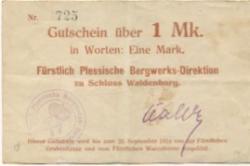 Waldenburg (heute: PL-Walbrzych) - Fürstlich Plessische Bergwerks-Direktion, Schloss Waldenburg - - 20.9.1914 - 1 Mark