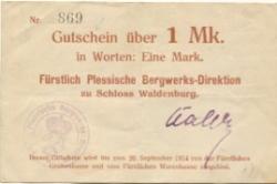 Waldenburg (heute: PL-Walbrzych) - Fürstlich Plessische Bergwerks-Direktion, Schloss Waldenburg - - 20.9.1914 - 1 Mark