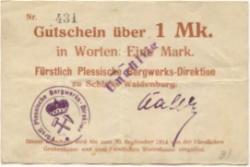 Waldenburg (heute: PL-Walbrzych) - Fürstlich Plessische Bergwerks-Direktion, Schloss Waldenburg - - 20.9.1914 - 1 Mark
